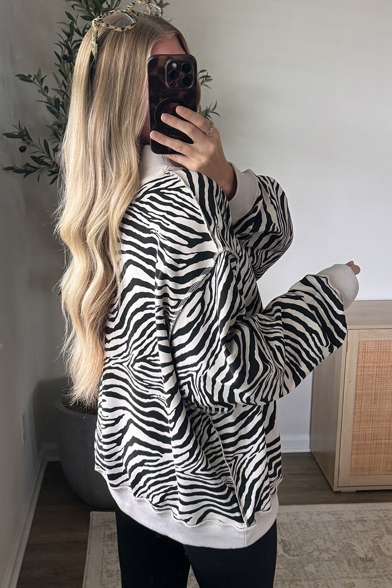 Women's Zebra Print Sweatshirt in Black, view 3