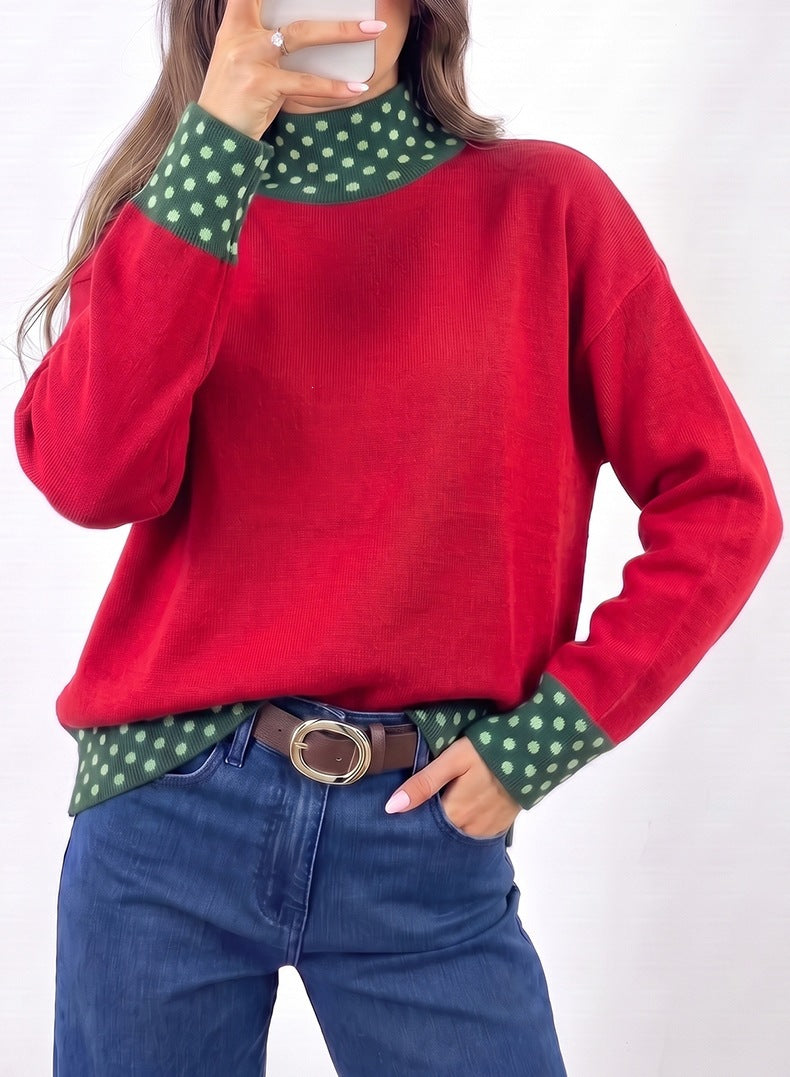 Women's Polka Dot Collar Jumper in Red, view 2