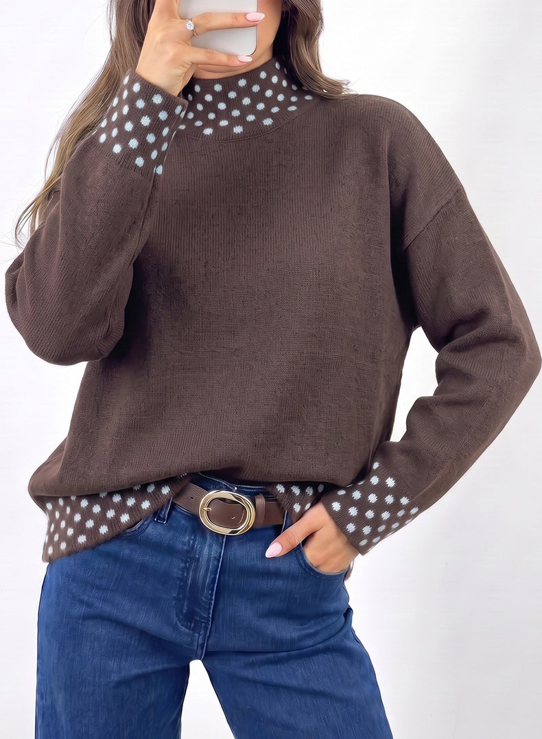 Women's Polka Dot Collar Jumper in Brown