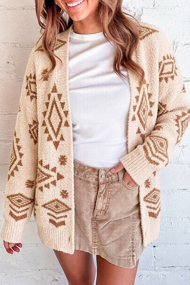 Women's Aztec Oversized Cardigan in Cream, view 2