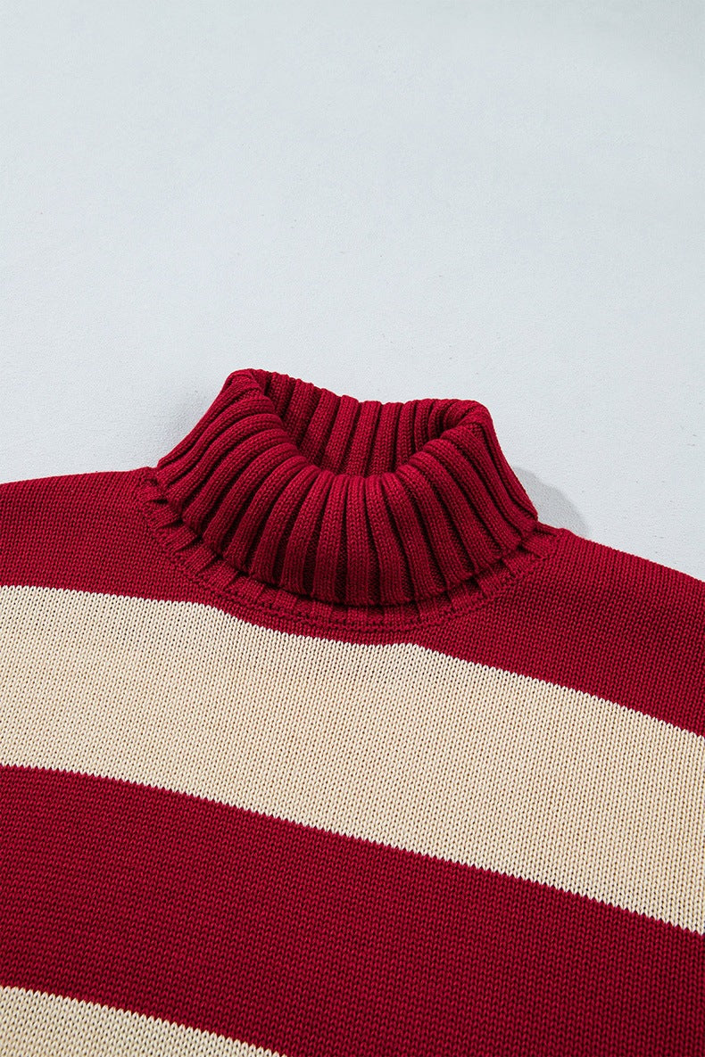 Women's Striped Roll Neck Jumper in Red, view 6