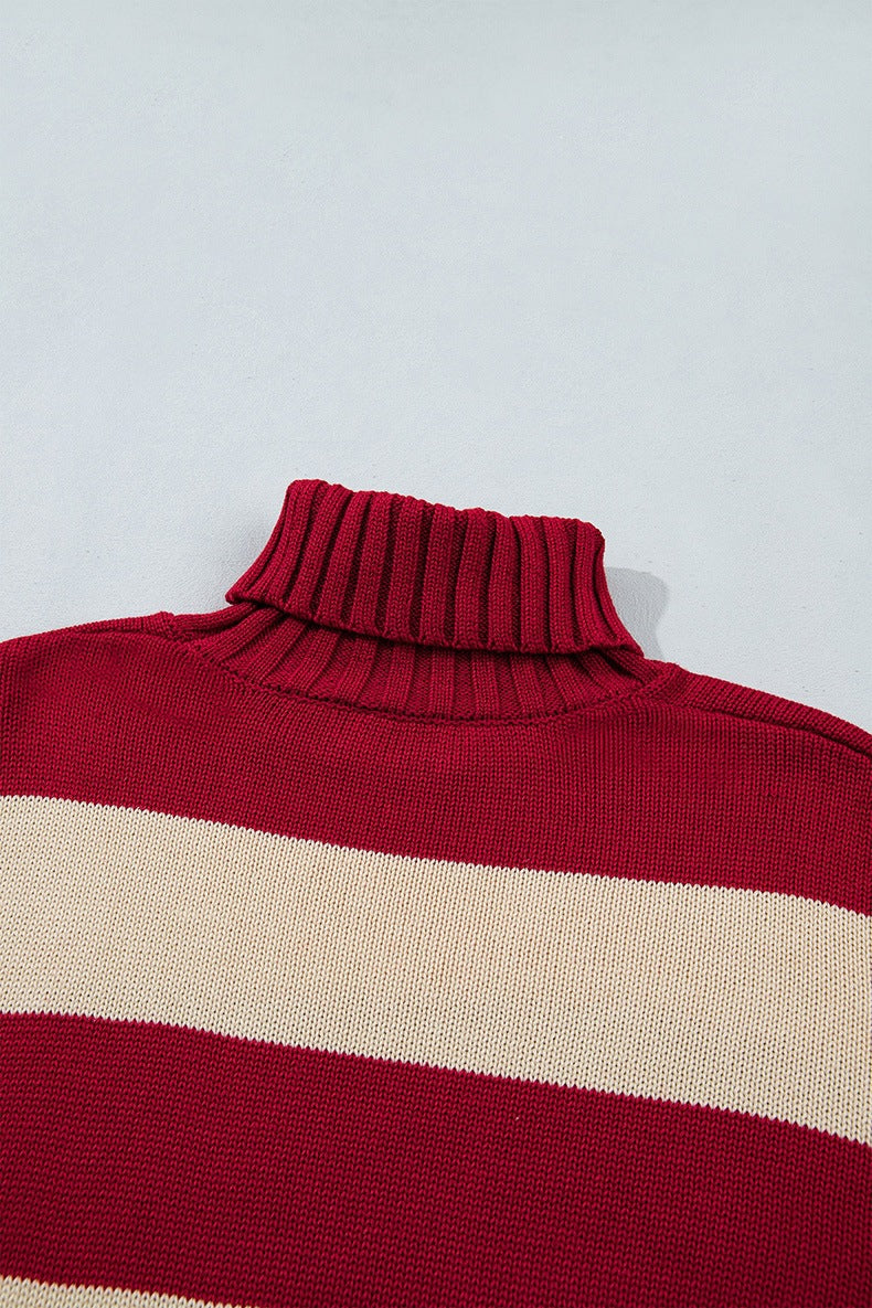 Women's Striped Roll Neck Jumper in Red, view 7