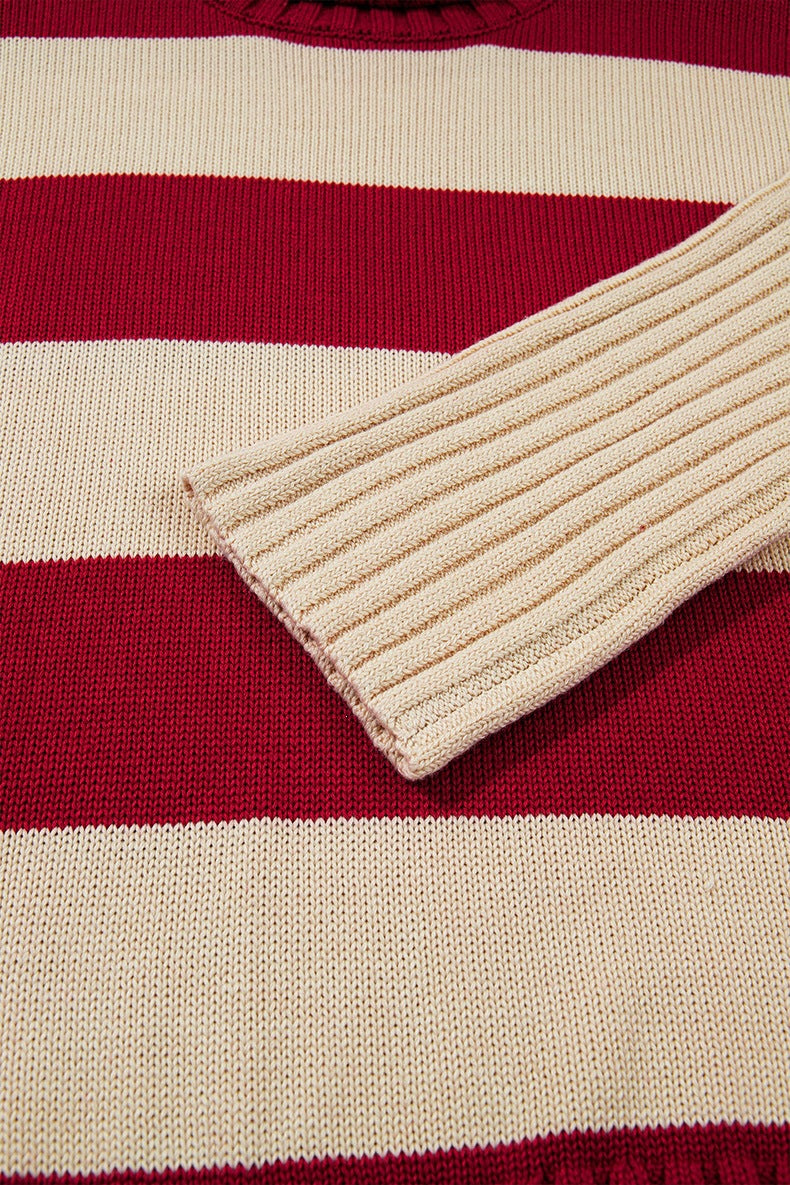 Women's Striped Roll Neck Jumper in Red, view 8