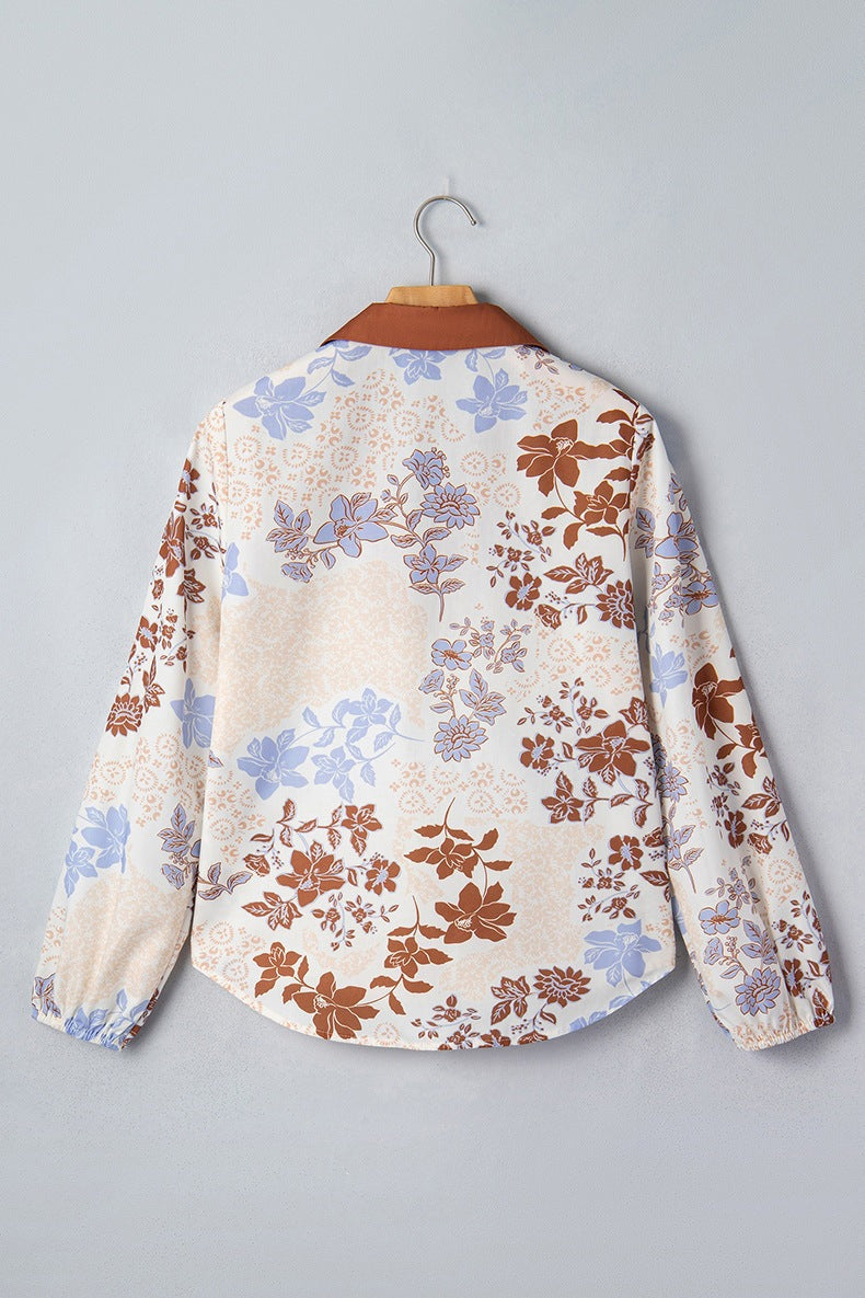 Women's Floral V Neck Blouse in Cream, view 3