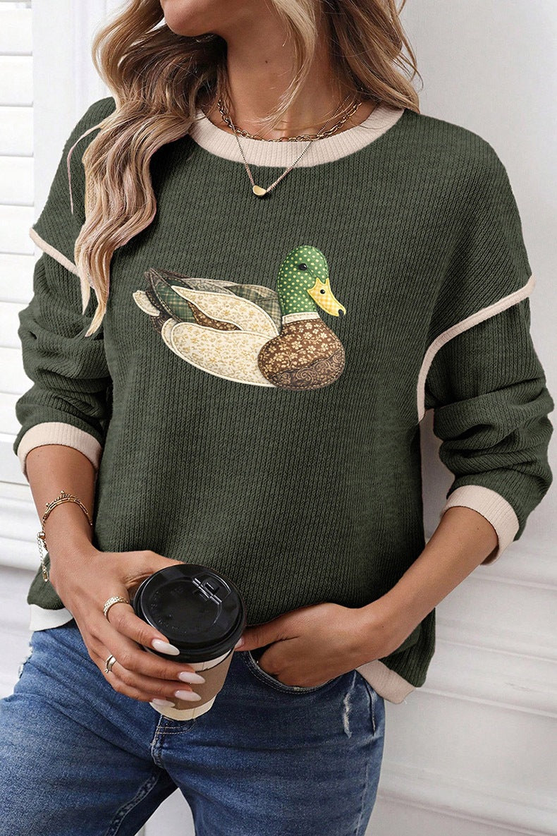 Women's Duck Graphic Sweatshirt in Green, view 2
