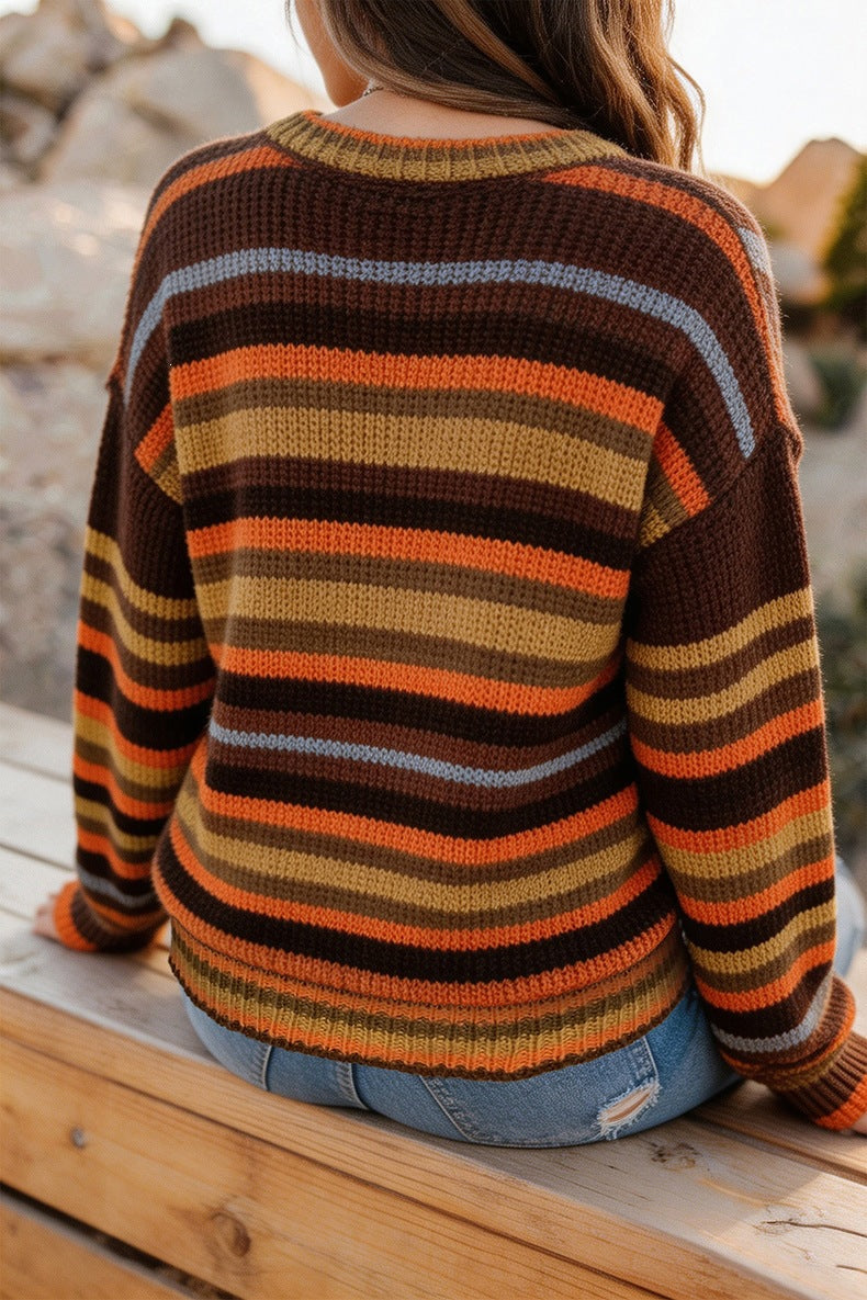 Women's Multi Stripe Jumper in Brown, view 2