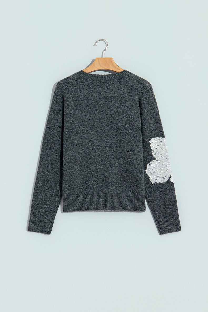 Women's Beaded Flower Jumper in Dark Grey, view 4