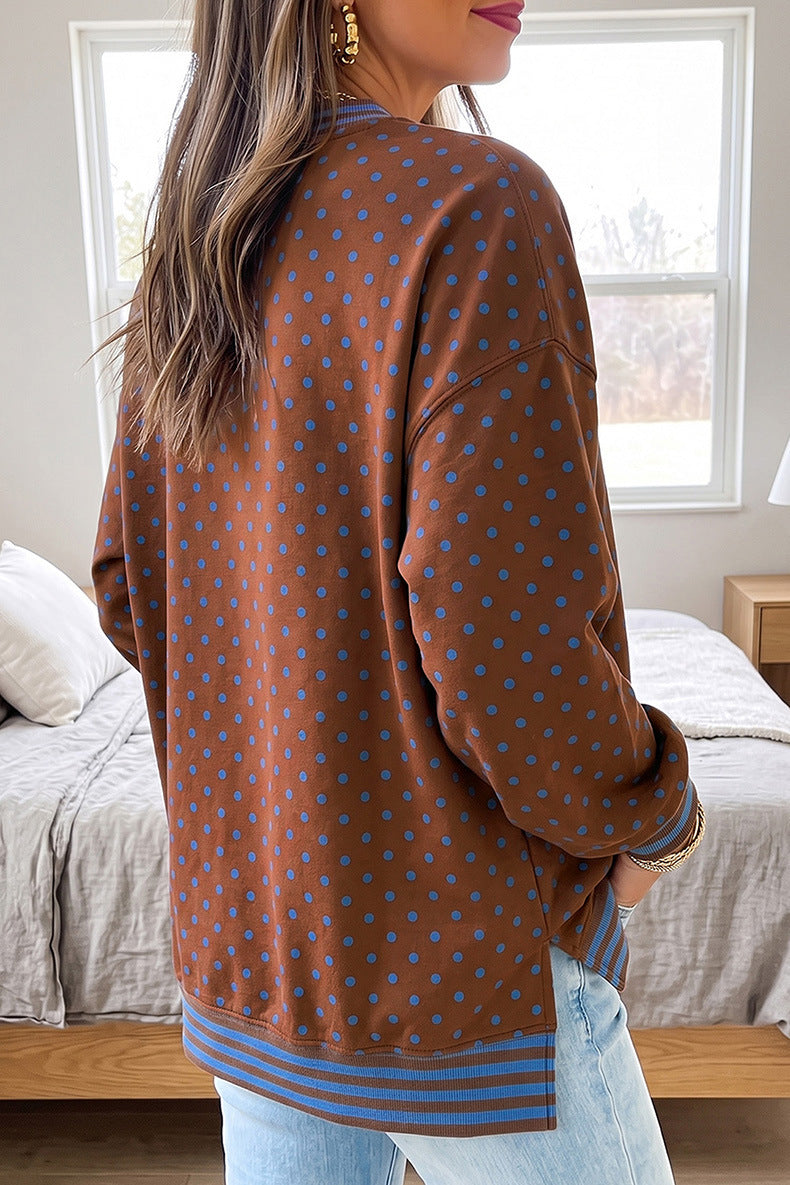 Women's Polka Dot Sweatshirt in Brown, view 2