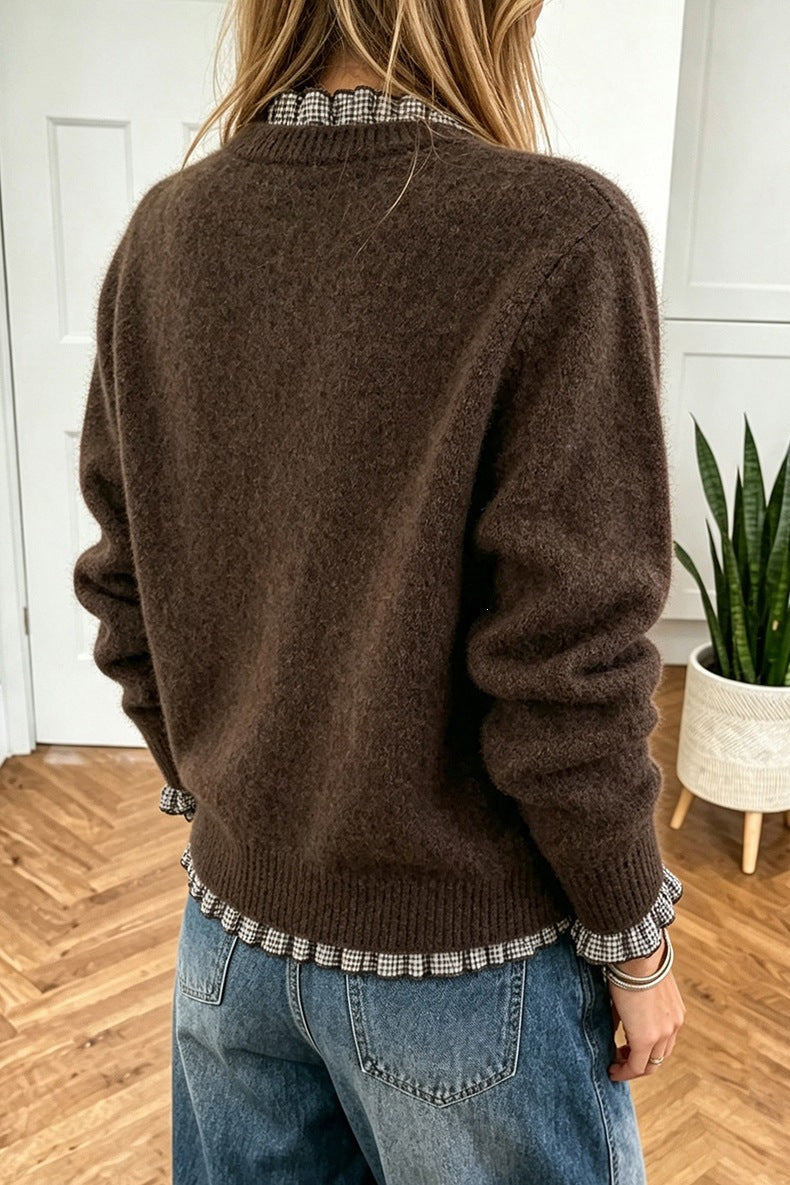 Women's Striped Trim Jumper in Brown, view 2