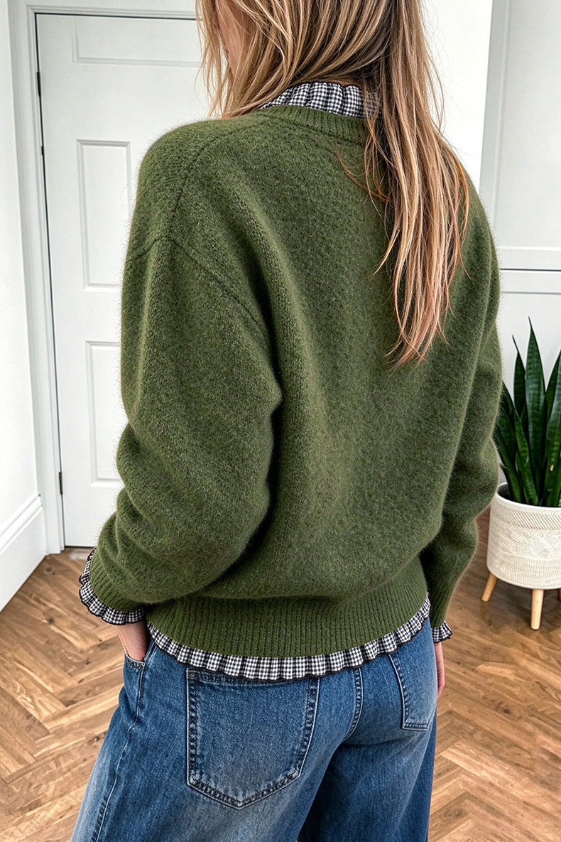 Women's Striped Trim Jumper in Green, view 2