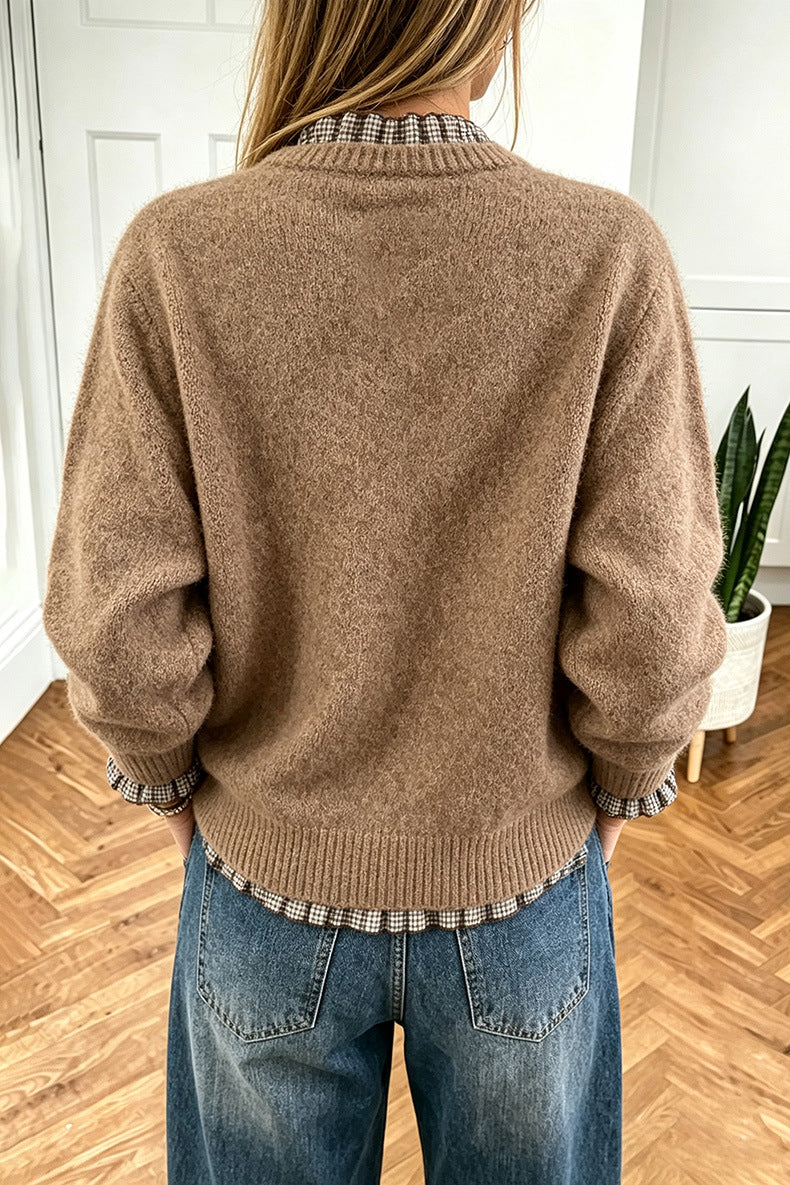 Women's Striped Trim Jumper in Camel, view 2