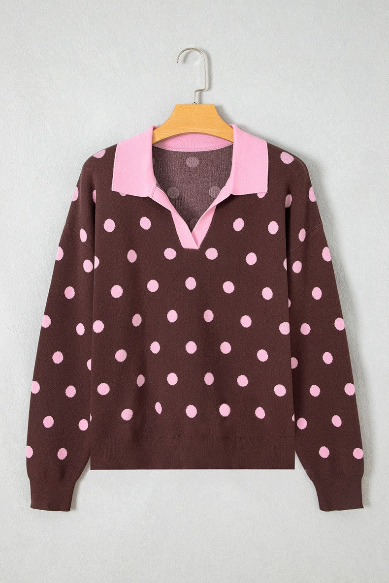 Women's Polka Dot Polo Jumper in Brown, view 3