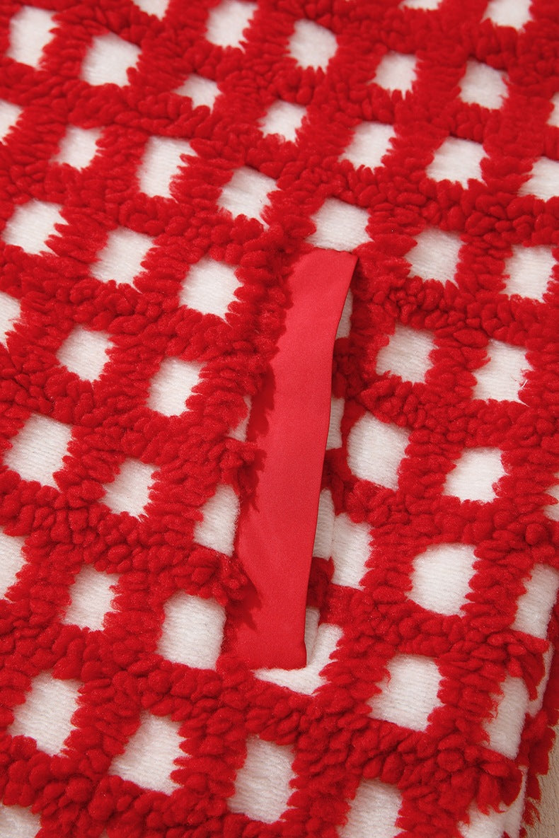 Women's Gingham Teddy Jacket in Red, view 6