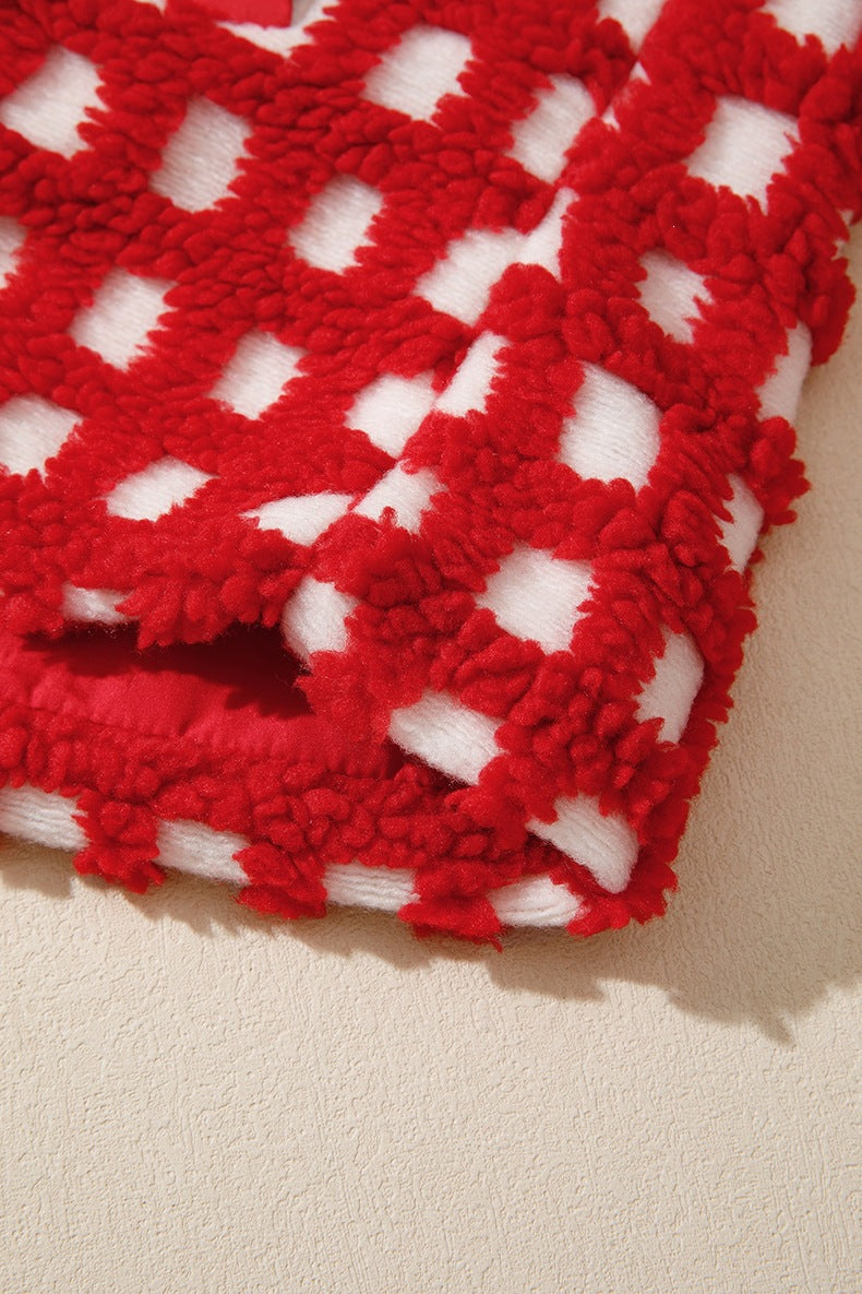Women's Gingham Teddy Jacket in Red, view 7