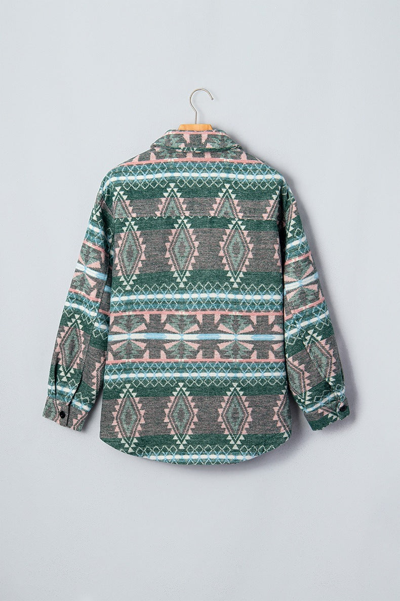 Women's Aztec Shirt Jacket in Green, view 6