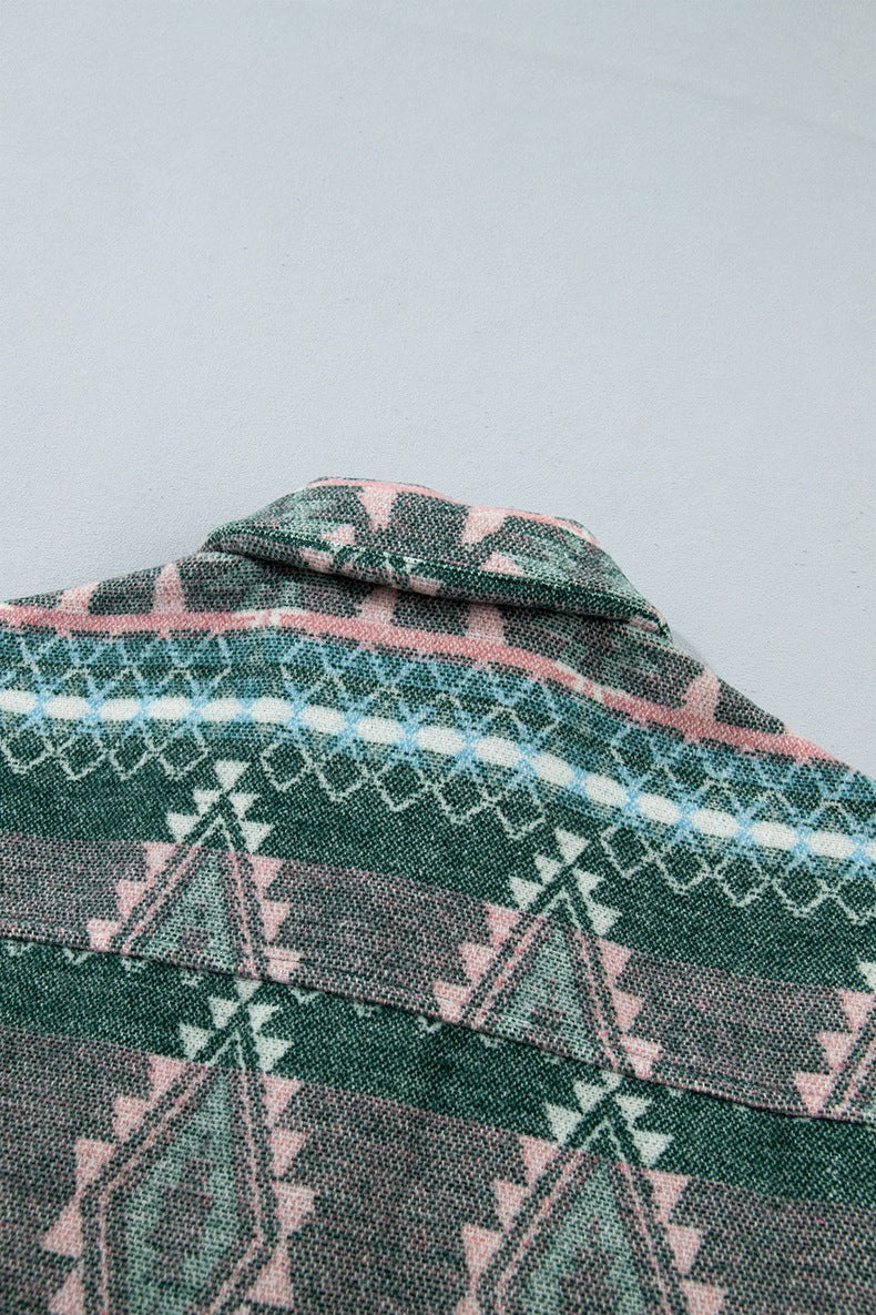 Women's Aztec Shirt Jacket in Green, view 8