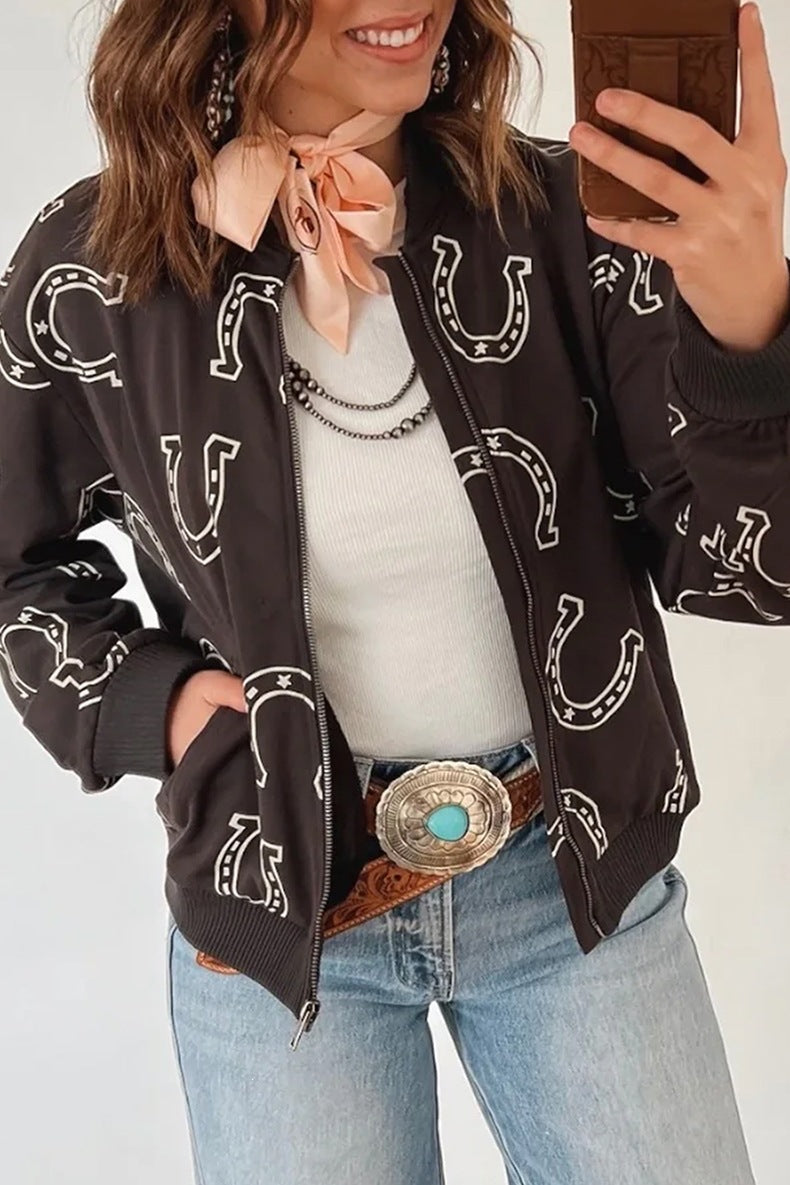 Women's Horseshoe Print Jacket in Black, view 3