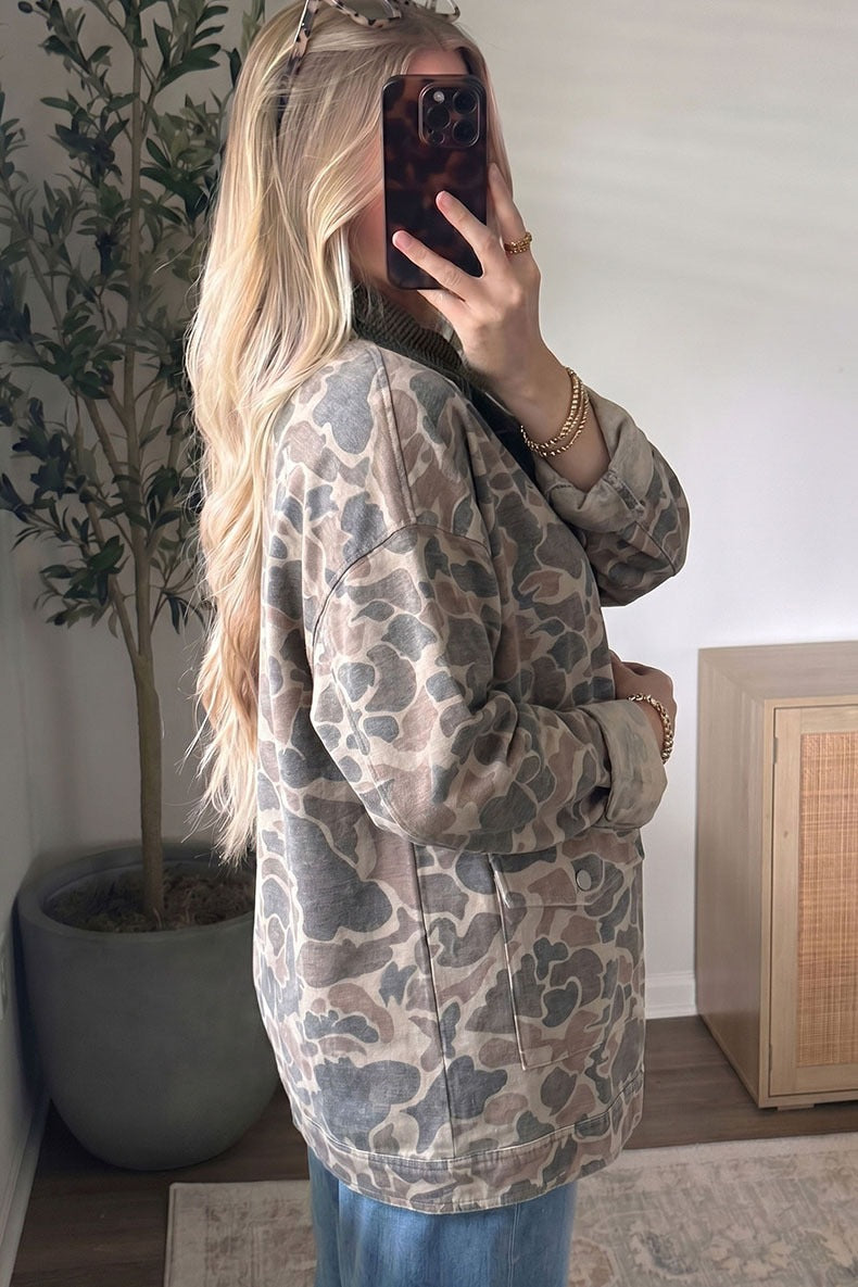 Women's Camo Shirt Jacket in Army Green, view 2